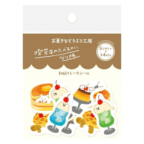 Furukawa Paper Flake Stickers - Sweets Animal Workshop - Coffee Shop
